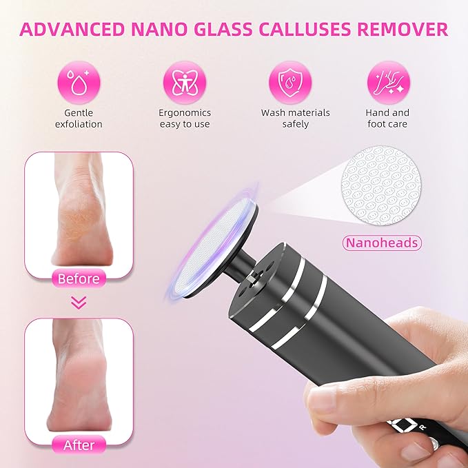 2 in 1 Electric Foot Callus Remover,9 Adjustable Speeds Rechargeable Electric Dead Skin Sander Pedicure Tools with Sandpaper Disk and Nail Drill Bits,Grinding Heads for Women&Men-GlimoraGlow