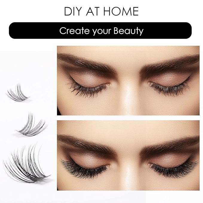 Cluster Lashes 72 Individual Lashes Clusters Eyelash Extensions False Eyelashes DIY Lash Extension Kit Reusable False Eyelashes Natural Look Mix 10-16mm C D Curl-DM01-GlimoraGlow