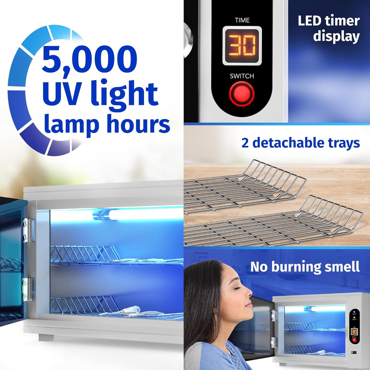 JJ CARE UV Sterilizer 8 Liter Capacity, UV Light 99% Sterilization Killing Efficiency, LED Timer UV Sterilizer Cabinet for Salon, Spa, Office and At Home Use, Professional Tabletop UV Sterilizer,-GlimoraGlow