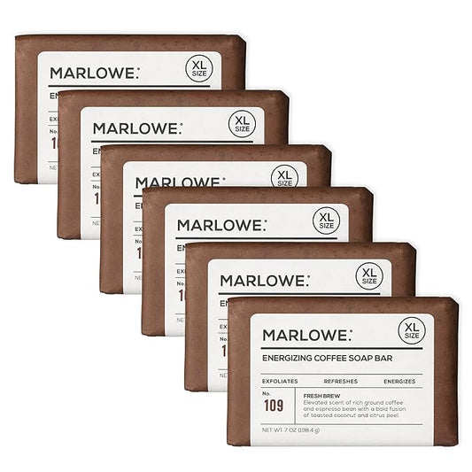 MARLOWE. No. 109 Coffee Bar Soap 7 oz (6 Bars) – Exfoliating Body Scrub for Men with Natural Extracts, Caffeine, Coffee Bean & Cocoa Butter – Energizing Fresh Brewed Scent-GlimoraGlow