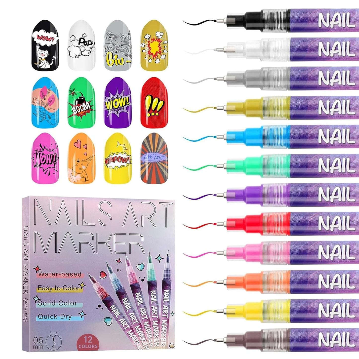 12 Color Acrylic paint pen Set, Kalolary Nail Polish Pens Nail Point Graffiti Dotting Pen Drawing Painting Liner Brush for DIY Nail Art Beauty Adorn Manicure Tools-GlimoraGlow