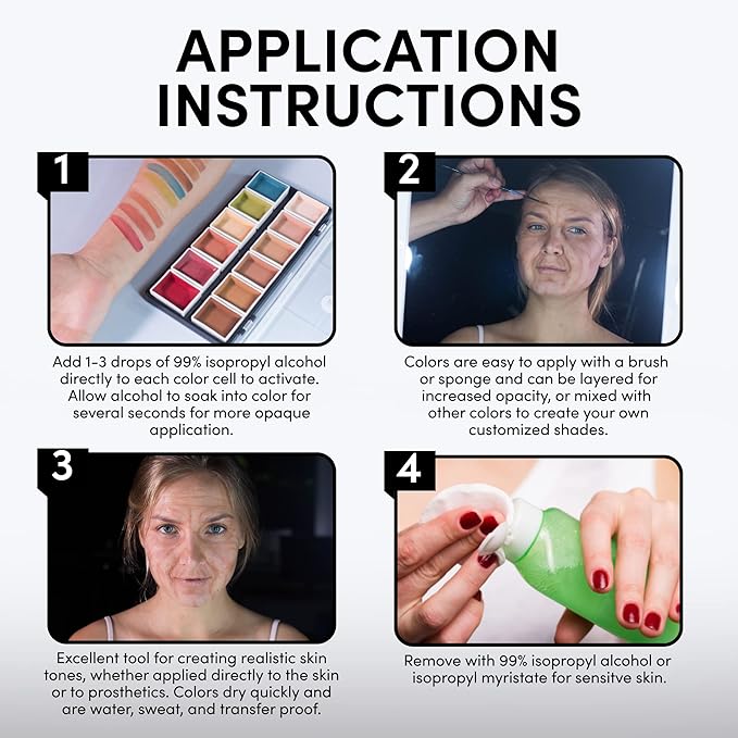 12-Color Flesh Tone Alcohol-Activated Palette, Tattoo Cover, Highly Pigmented Professional SFX Makeup for Film, Theatre, TV-GlimoraGlow