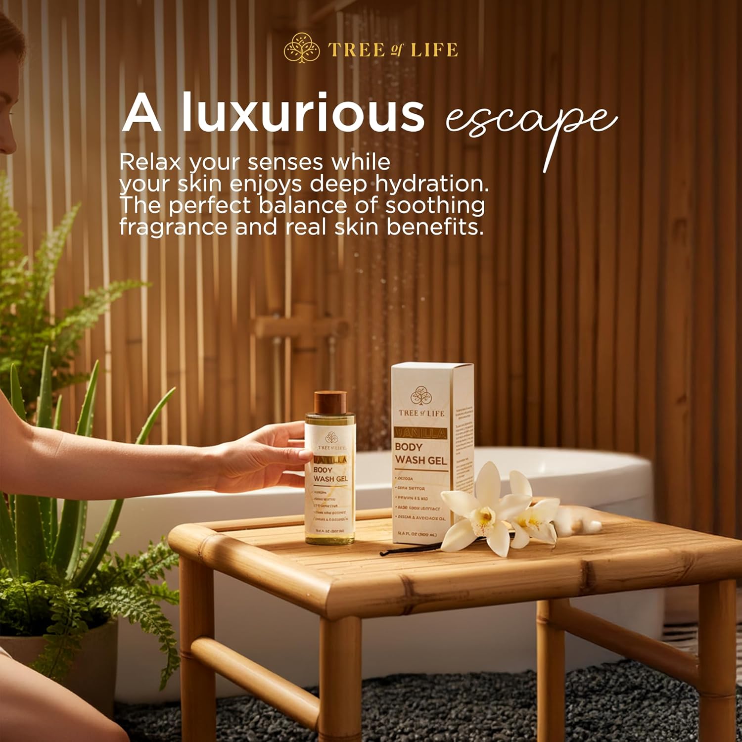 Tree of Life Vanilla Body Wash Gel - Moisturizing Shower Gel with Jojoba Oil and Shea Butter Hydrating Body Wash for Sensitive Skin and All Skin Types, 16.9 fl oz-GlimoraGlow