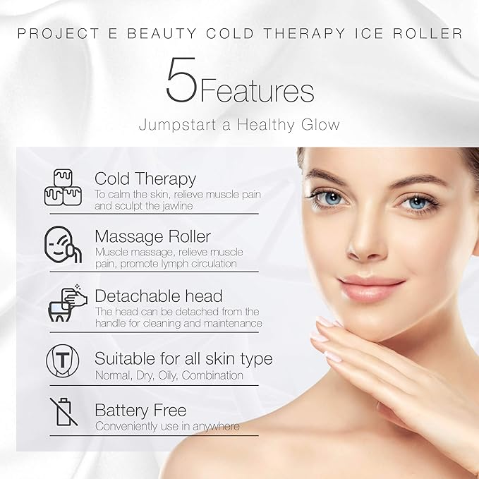 Ice Roller Cold Therapy by Project E Beauty | Reduce Under Eye Puffiness & Dark Circles | Tightens & Firms Skin | Diminish Wrinkles | Pain Relief | Muscle Soreness | Redness (Face & Body Roller)-GlimoraGlow