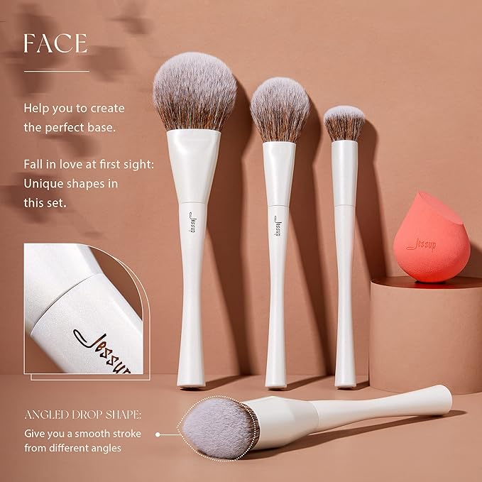 Jessup Makeup Brushes Set 14pcs Highend Makeup Gift Set for Women Include Foundation Concealer Blush Contour Powder Eye Shadow Brush, Makeup Sponge, Makeup Brush Cleaner and Towel, Pearl White T333-GlimoraGlow