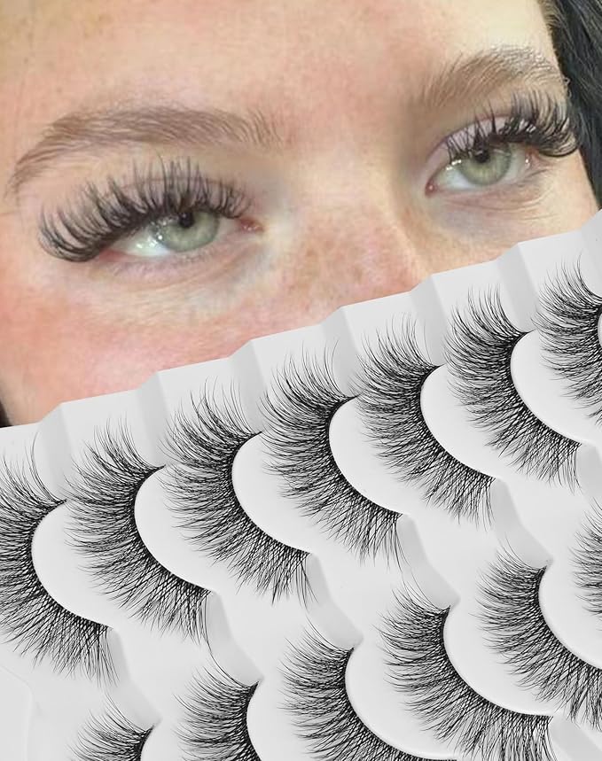 Natural Lashes Wispy False Eyelashes Cat Eye 3D False Lashes Fluffy Fake Eyelashes Strip Eye Lashes Pack 7 Pairs-GlimoraGlow
