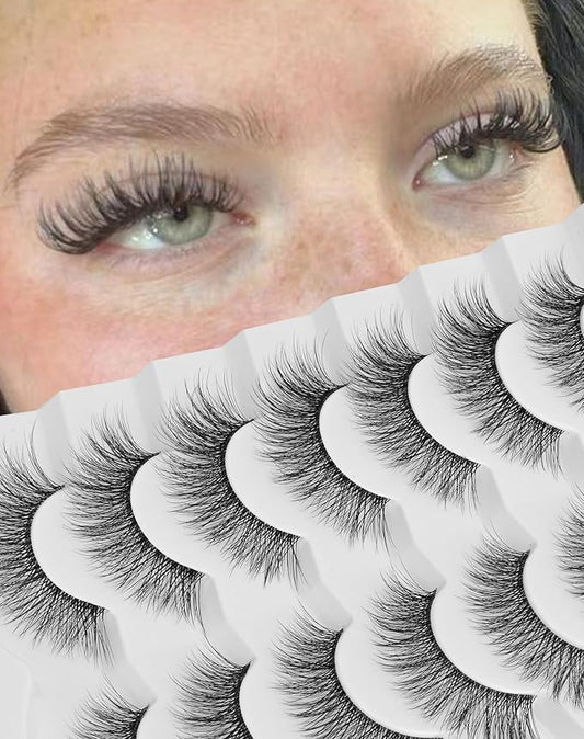Natural Lashes Wispy False Eyelashes Cat Eye 3D False Lashes Fluffy Fake Eyelashes Strip Eye Lashes Pack 7 Pairs-GlimoraGlow