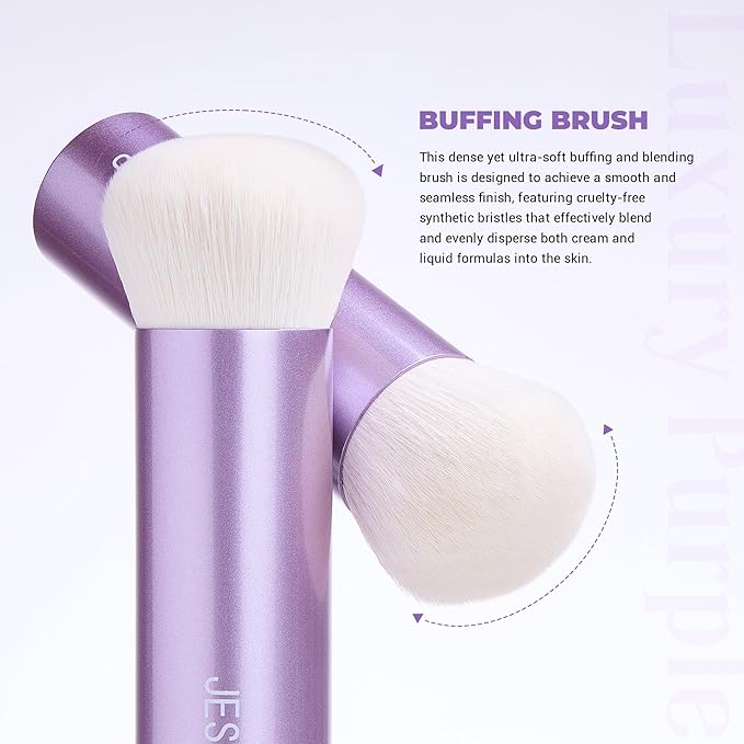Jessup Professional Foundation Brush for Liquid, Cream and Powder, Large Dense Face Makeup Brush for Natural Flawless Finish, Luxury Purple AS004-GlimoraGlow