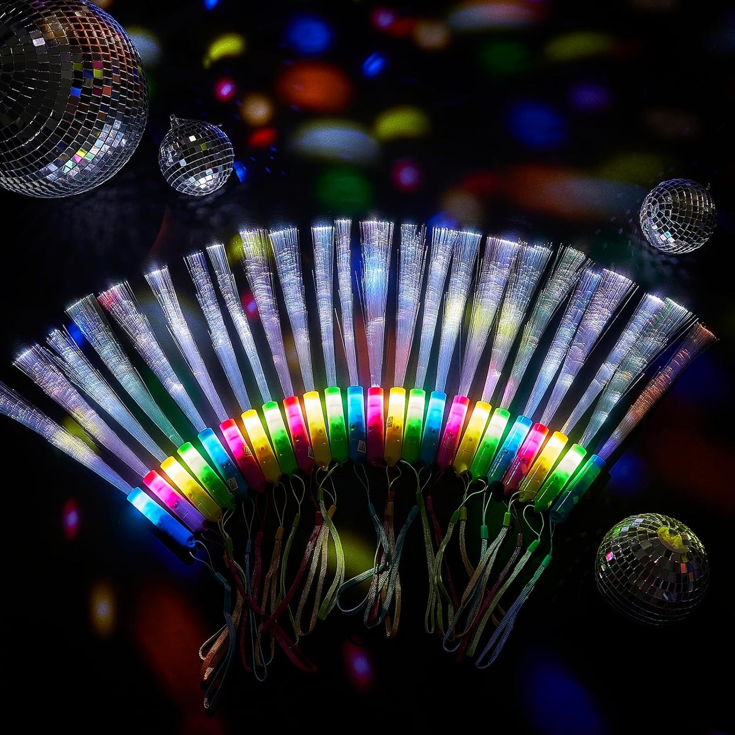 Lewtemi 60 Pack Fiber Optic Wand Glow Wand LED Light Up Wand Bulk with 3 Flashing Models Flashing Sticks with Included Batteries for Birthday Party Favor Wedding Halloween Christmas (Novel Colors)