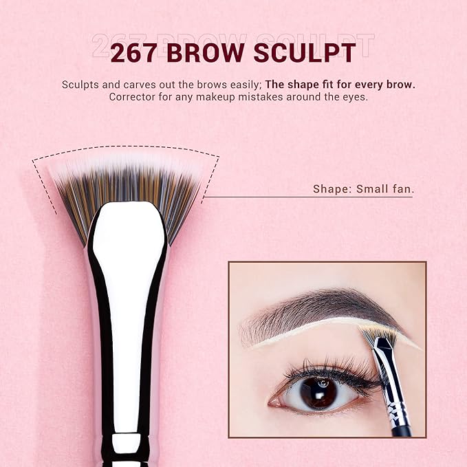 Jessup Eyebrow Makeup Brush Set Professional, Precision Define Sculpt, Flat Angled Spoolie Brushes, Cruelty-Free Synthetic Bristles 3PCS, T326-GlimoraGlow