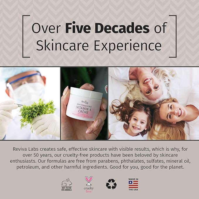 Reviva Labs Vitamin K Crème for Bruising, Under-Eye Dark Circles, and Wrinkles with Soybean Oil and Natural Fruit Extracts - 2 Oz, for Skin and Face-GlimoraGlow