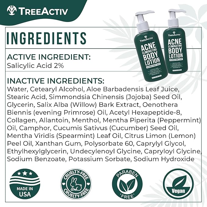TreeActiv Acne Eliminating Body Lotion 8 fl oz | Clears Body, Back, Butt and Shoulder Acne | Anti-Acne Moisturizer | Prevents Future Breakouts | Cucumber Mint Scent-GlimoraGlow