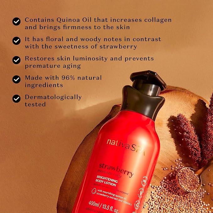 Nativa SPA by O Boticário, Ruby Strawberry Antioxidant Body Lotion, Brightening Vitamin C and Nourishment for Radiant Skin, 13.5 Ounce-GlimoraGlow
