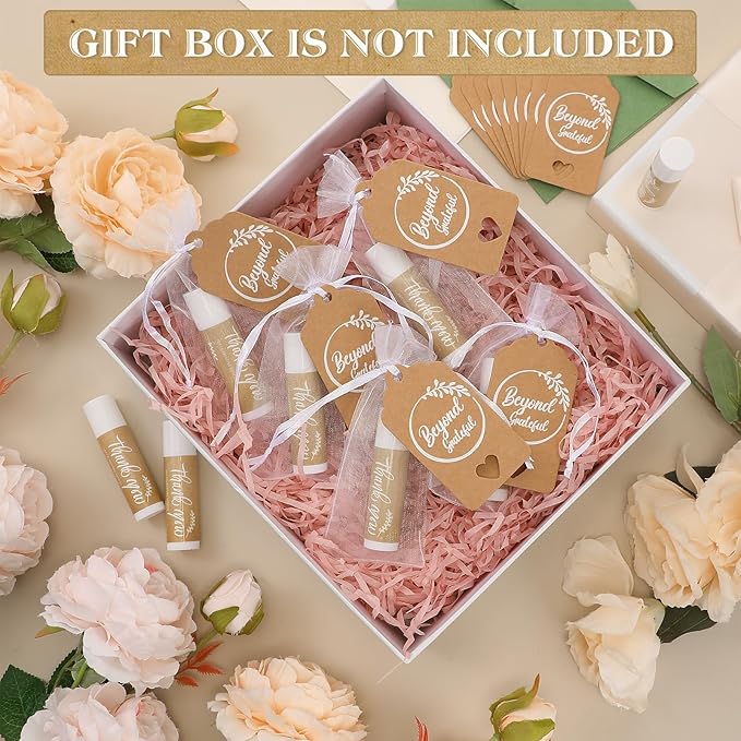 100 Set Thank You Lip Balm Bulk Small Natural Moisturizing Mini Lip Balm with Organza Bag and Card for Baby Wedding Bridal Shower Thank You Favors Bridesmaid Gifts Women Guests-GlimoraGlow