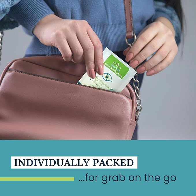 NOVEHA Tea Tree Oil Eyelid & Lash Wipes With Hyaluronic Acid, Green Tea & Chamomile For Blepharitis & Itchy Eyes, Individually Wrapped Eyelash Wipes Natural Makeup Remover & Daily Cleanser (Pack of 3)-GlimoraGlow