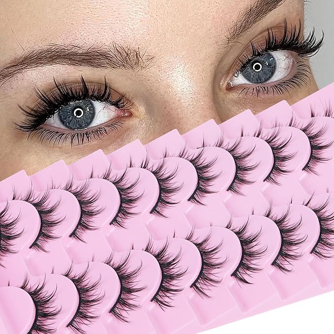 FANXITON Manga Lashes Wispy Natural Look Faux Eyelashes 10 Pairs Asian 3D False Eyelashes 14 mm Cat Eye Lashes Pack-GlimoraGlow