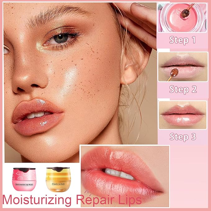 2 PCS Bee Lip Balm Honey Pot, Honey Watermelon Bee Lip Balm Sleeping Lip Mask Overnight with Sticks, Honey Pot Lip Balm Hydrating Exfoliating Prevention Dry and Crack Lip Scrubs-GlimoraGlow