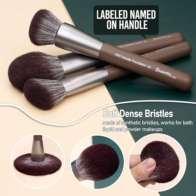 Bueart Design 26 Pcs Chocolate-colored Gift Makeup Brushes Set with Extra Large Holder,Elegant Make up Brushes for Foundation,Face Blending Powder, Contour, Highlight, Concealer, Eyeshadow-GlimoraGlow