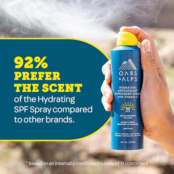 Oars + Alps Hydrating SPF 30 Sunscreen Spray, Naturally Derived Skin Care Infused with Vitamin C and Antioxidants, Water and Sweat Resistant, 6 Oz, 1 Pack-GlimoraGlow
