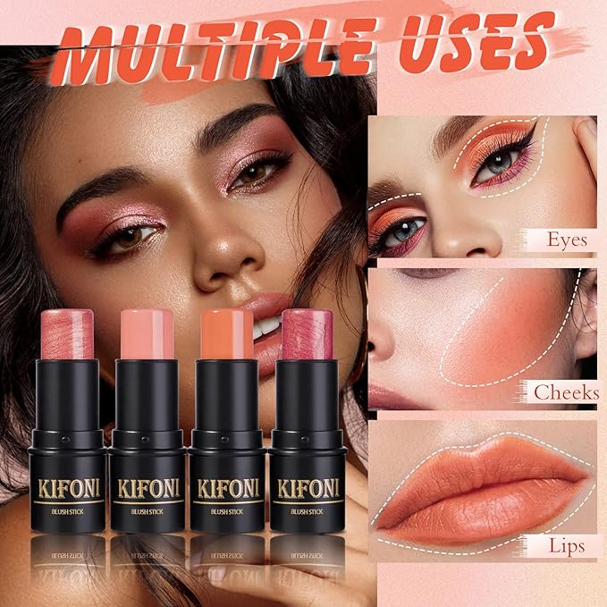 2 Pcs Cream Blush Stick Makeup Kit, Natural Shimmer & Matte Stick Blush Wand for Cheeks, Lightweight Blendable Silky Cream Blush Makeup -Matte Blush (#02 Soft Pink #03 Coral Orange)-GlimoraGlow