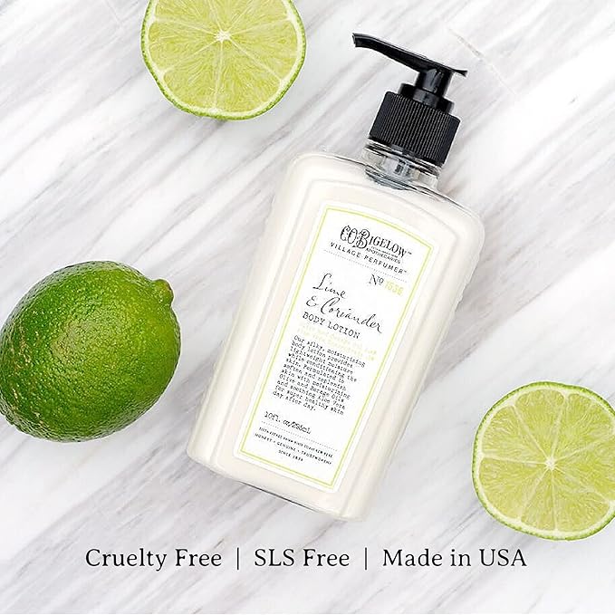 C.O. Bigelow Lime Coriander Body Lotion, Village Perfumer Moisturizing Body Lotion with Aloe Vera, Borage Oil & Olive Oil, 10 Fl Oz-GlimoraGlow