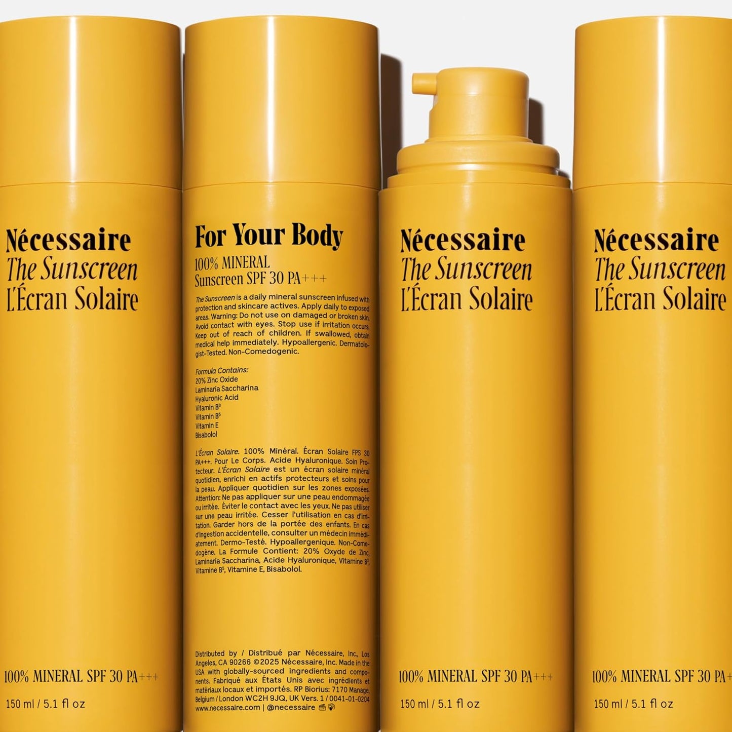Nécessaire The Mineral Sunscreen SPF 30 PA+++. For The Body. Broad Spectrum. Zinc Oxide, Hyaluronic Acid, Niacinamide. Hydrate. Protect Against Sun Damage + Premature Aging. Dermatologist-Tested 5.1oz-GlimoraGlow