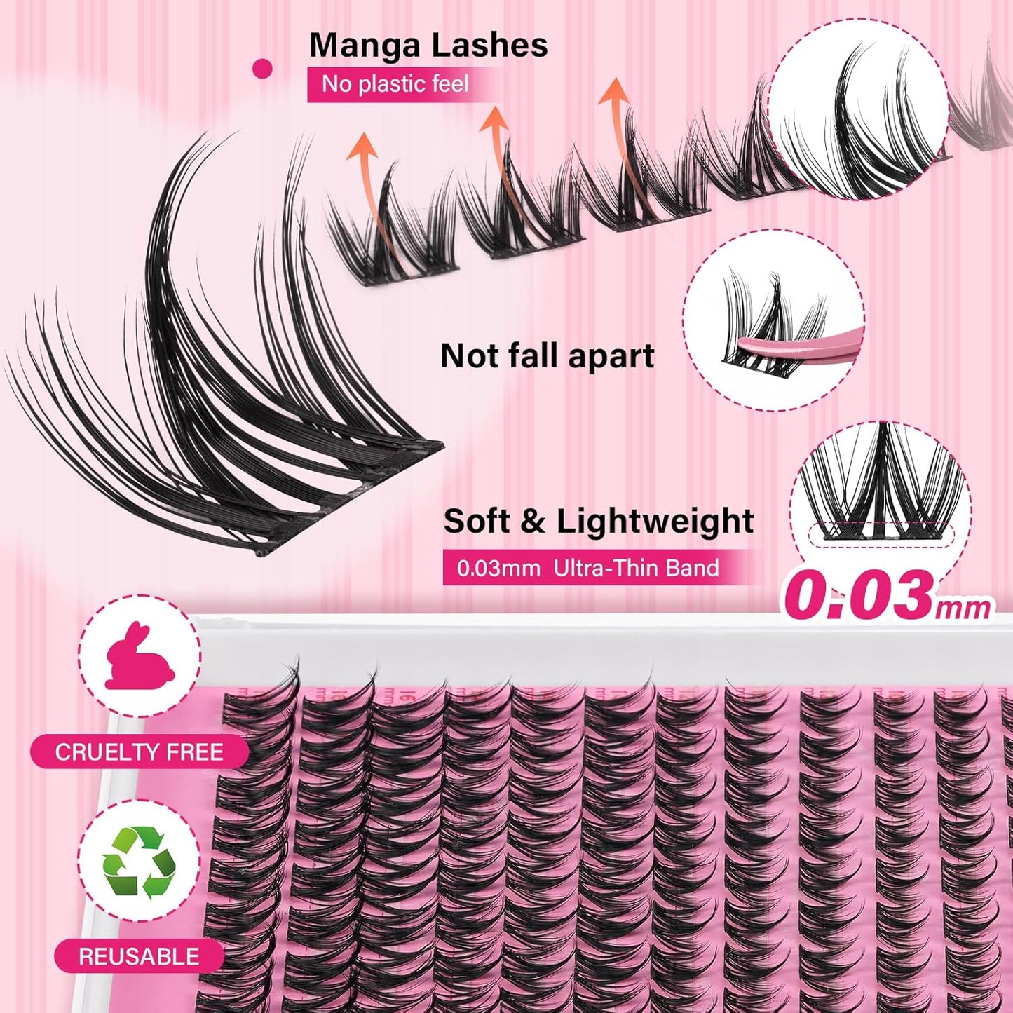 PRO LASHBEAUTY Manga Lash Clusters, Eyelash Clusters 8-18 Mixed Cluster Eyelash Extensions Mixed Lash Extension Reusable Soft & Comfortable (Nova,8-18mix)-GlimoraGlow