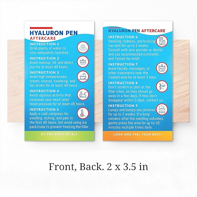 100 Pack - Premium Hyaluron Pen Lip Filler Aftercare Instructions Card 2 x 3.5" Accessories Supplies Kit Care - HP12A100_N-GlimoraGlow