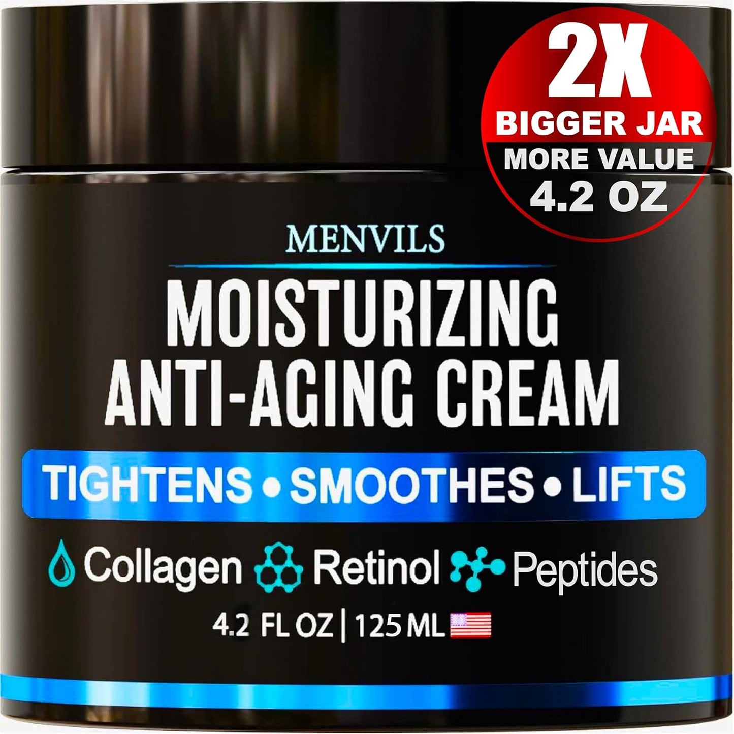 Mens Face Moisturizer Cream - Anti Aging & Wrinkle Cream - Face Moisturizer For Men with Collagen, Retinol, Peptides, Jojoba Oil - Facial Skin Care & Eye Lotion - Day & Night - 4.2 OZ-GlimoraGlow