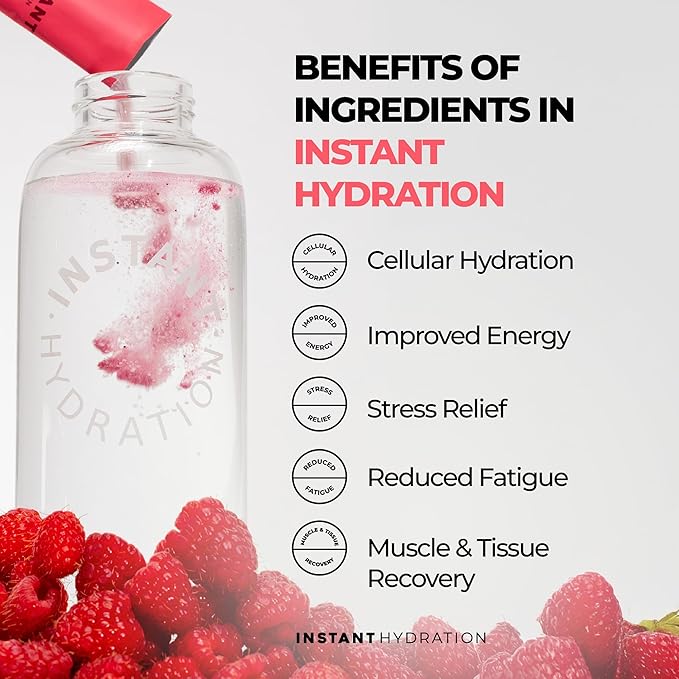 Instant Hydration Electrolytes Powder Packets - Raspberry Electrolyte Drink Mix - Zero Sugar - Keto, Vegan, Gluten-Free, Non-GMO - Boost Recovery, Brain Health, Muscle & Tissue Support- 30 Sticks-GlimoraGlow