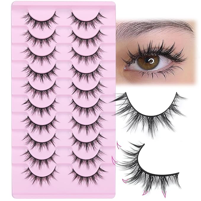FANXITON Manga Lashes Wispy Natural Look Faux Eyelashes 10 Pairs Asian 3D False Eyelashes 14 mm Cat Eye Lashes Pack-GlimoraGlow