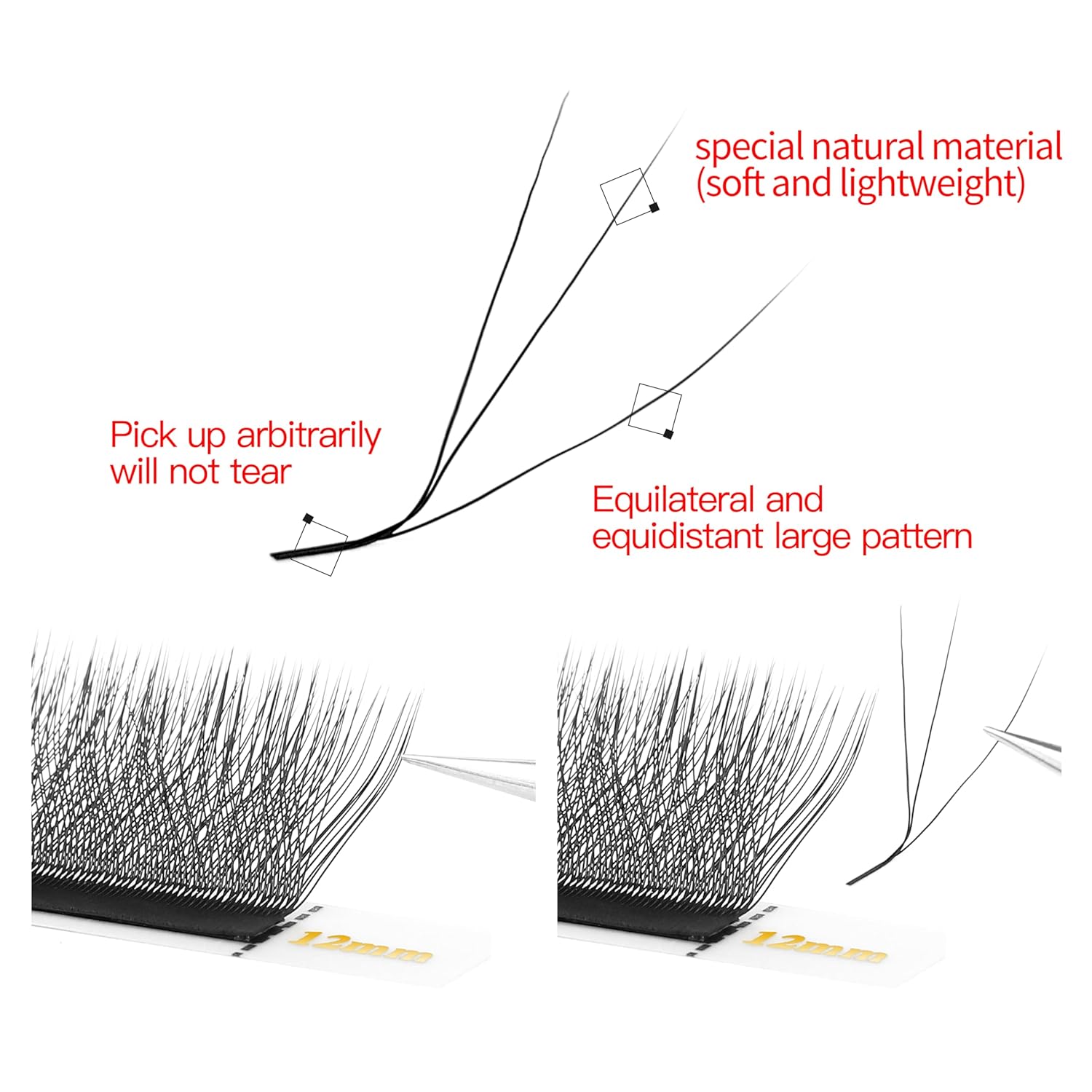 W Lash Extensions 5D Eyelash Extensions W Shape 0.07mm Thickness L Curl 12mm Premade Fans W Lashes Individual Lashes Matte Black 12 Rows False Eyelashes Volume Lashes(W-5D-0.07-L,12mm)-GlimoraGlow