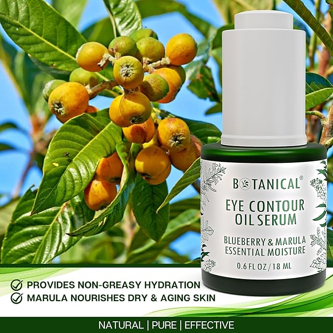 Botanical Eye Contour Oil Serum | Blueberry & Marula Oil | Organic, Pure, Natural Skincare (0.6 fl oz | 18 ml)-GlimoraGlow