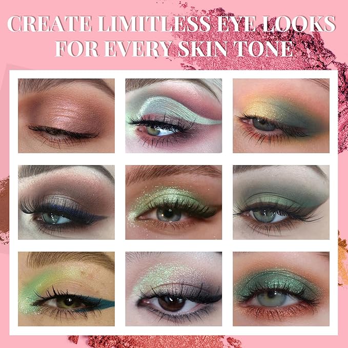 18 Colors Eyeshadow Palette With 7 pcs Soft Brushes Makeup Set High Pigmented Shimmer Matte Metallic Glitter Pink Nude Sage Green Eye Shadow Brush Make Up Kit for Women & Teen, Beginner & Pros-GlimoraGlow