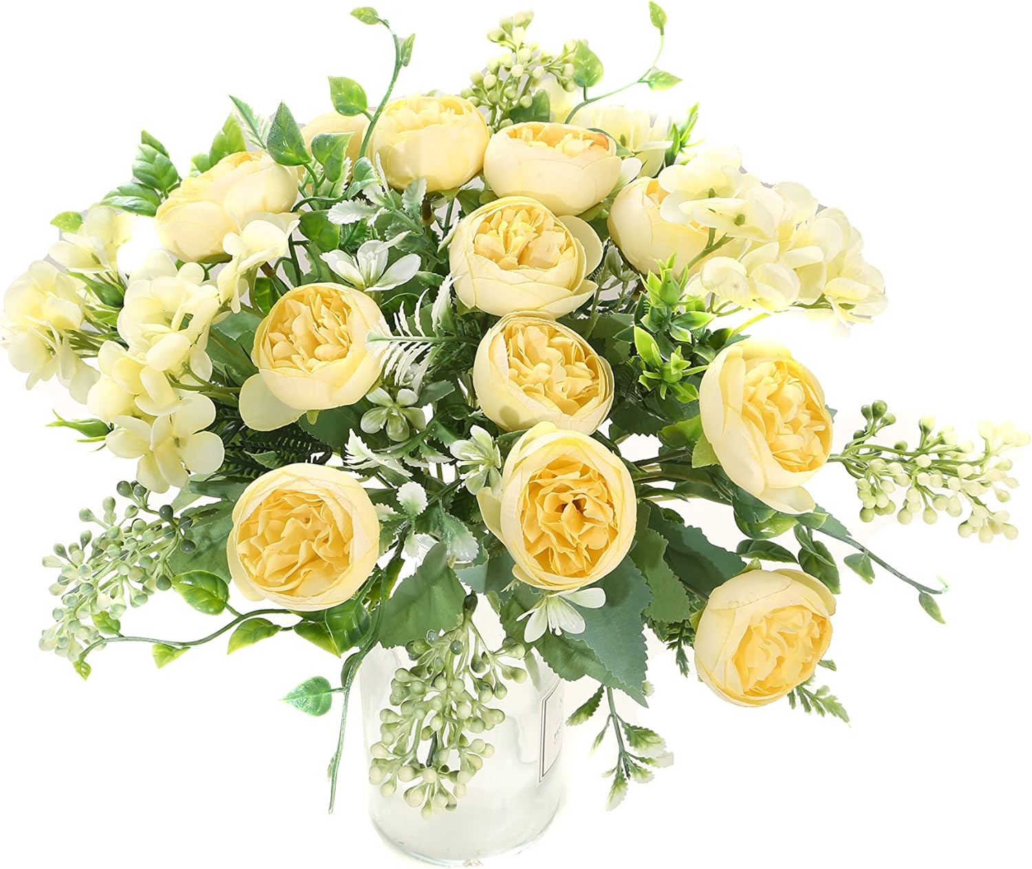 Artificial Flowers Fake Peony Silk Mini Plastic Bridal Flowers for DIY Wedding Bouquets Home Decorations 4 Packs(Light Yellow)