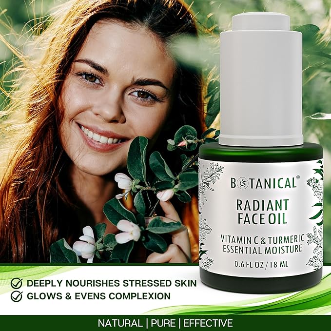 Botanical Radiant Face Oil | Skin Brightening Turmeric & Vitamin C Serum w/Gua Sha Lift Scraper | Organic, Pure, Natural Skincare (0.6 fl oz | 18 ml)-GlimoraGlow