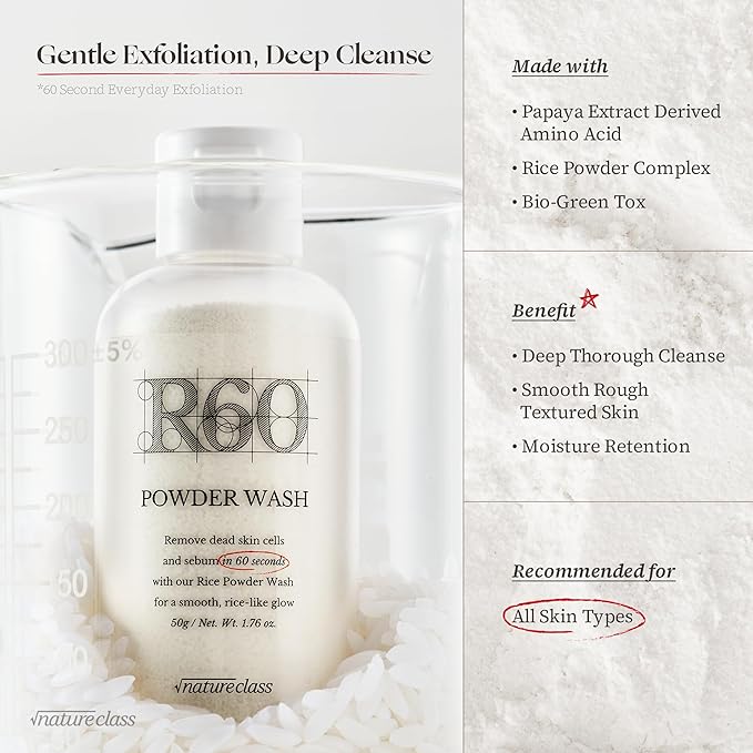 R60 Rice Enzyme Powder Face Wash Cleanser – Exfoliating, Deep Cleansing, Removes Pore Impurities for Soft Radiant Skin, Korean Skincare1.76oz-GlimoraGlow