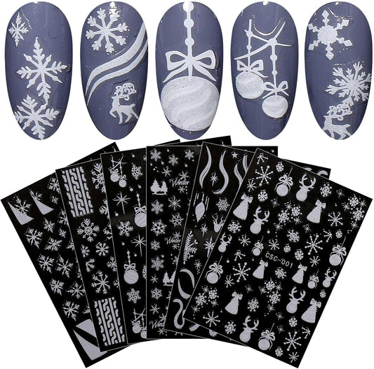 JMEOWIO 8 Sheets Christmas Glitter Nail Art Stickers Decals Self-Adhesive Cute Snowflake Winter Holiday White Nail Supplies Nail Art Design Decoration Accessories-GlimoraGlow
