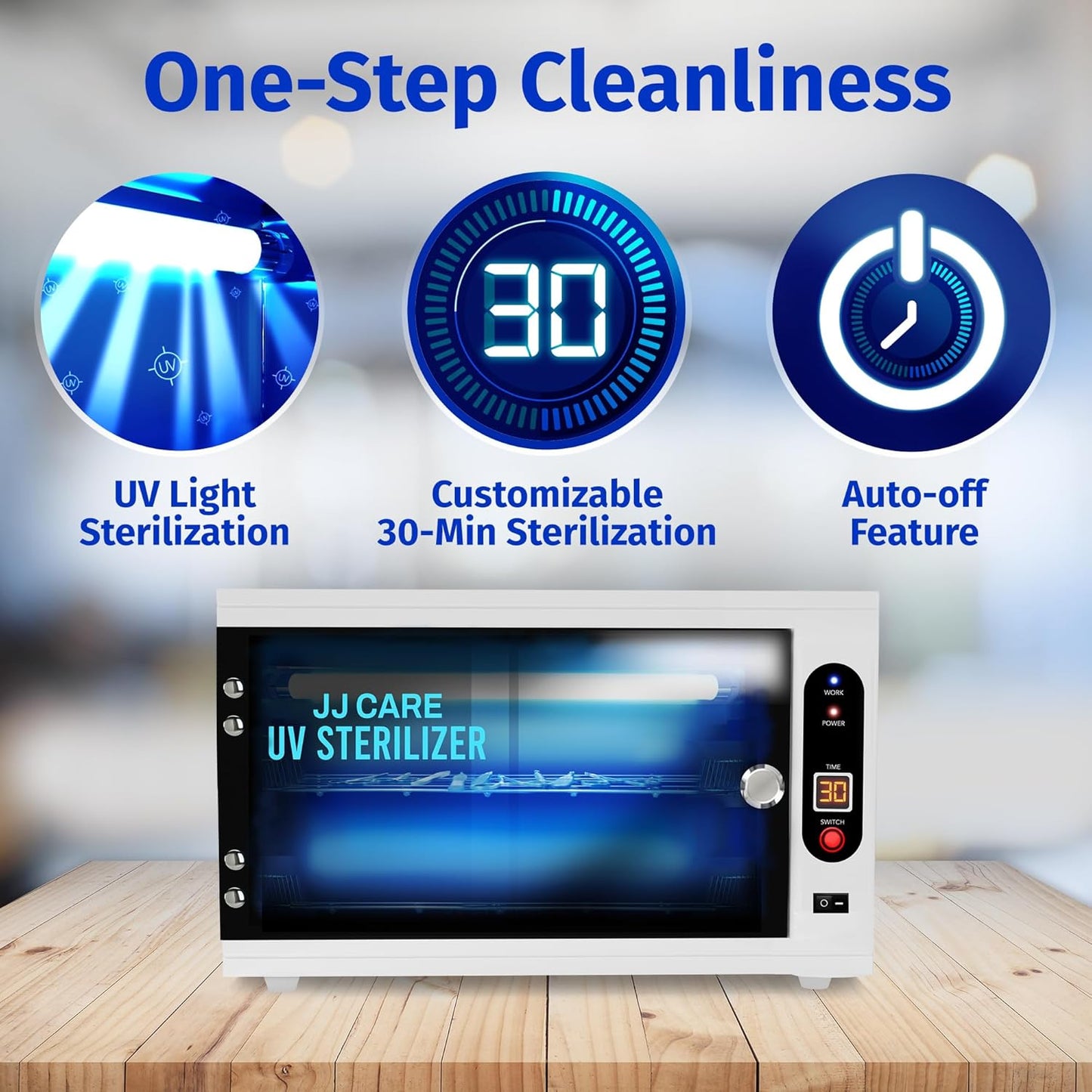 JJ CARE UV Sterilizer 8 Liter Capacity, UV Light 99% Sterilization Killing Efficiency, LED Timer UV Sterilizer Cabinet for Salon, Spa, Office and At Home Use, Professional Tabletop UV Sterilizer,-GlimoraGlow