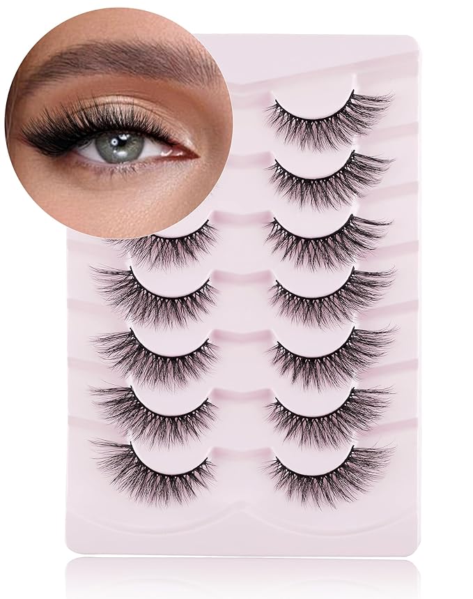 Onlyall Cat Eye Lashes Mink Lashes Fluffy Eyelashes Cat Eye False Lashes Fox Eye Lashes 7 Pairs F02-GlimoraGlow