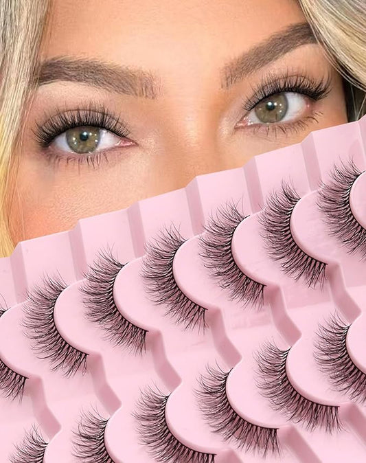 Natural Lashes Wispy False Eyelashes Natural Fake Lashes Fluffy Mink Lashes Short Strip Lashes Pack 7 Pairs-GlimoraGlow