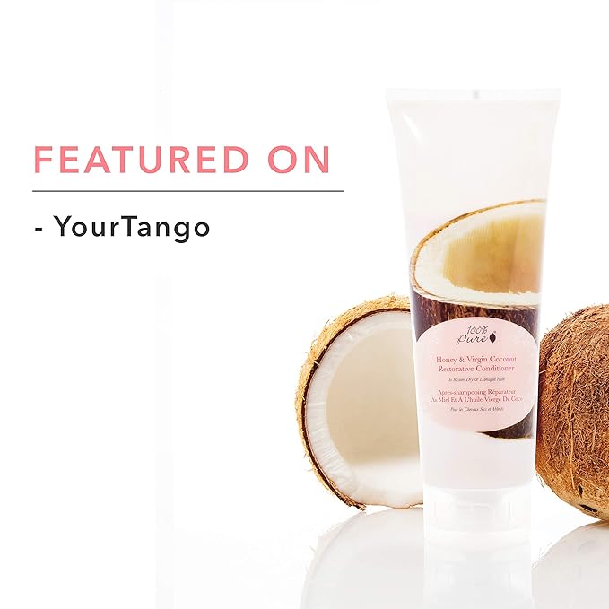 100% PURE Honey & Virgin Coconut Restorative Conditioner Moisturizer & Repair Replenishing Nutrient Boost for Dry Damaged Hair, Promotes Healthy Growth for Women & Men - Sulfate Free - 8 Fl Oz-GlimoraGlow