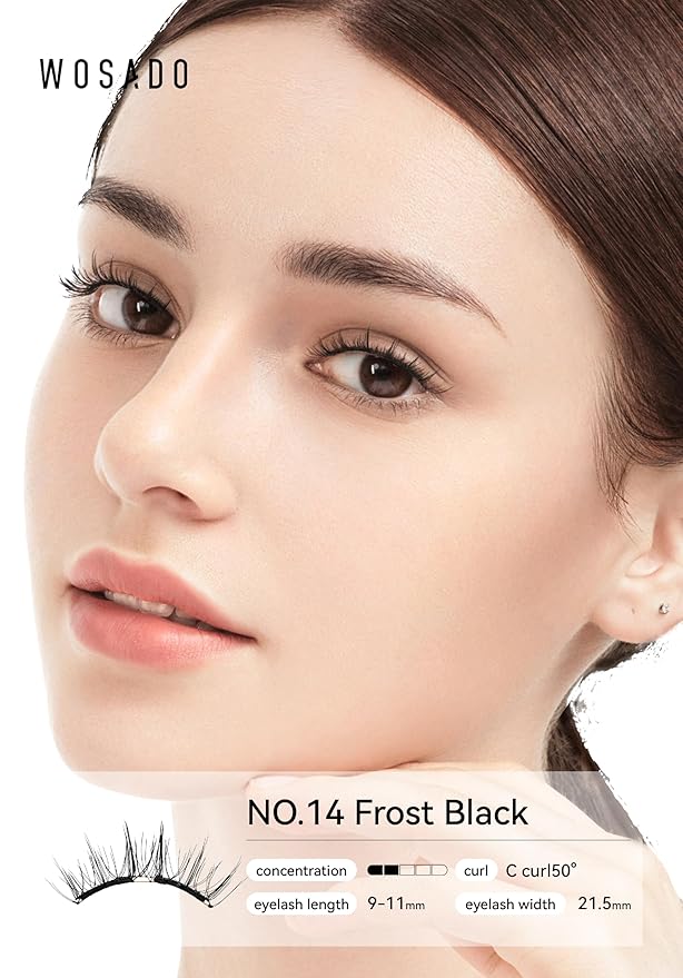 Soft Magnetic Eyelashes Kit with Applicator, No.14 Frost Black, Reusable Glue-free Wispy Magnetic Lashes, Cruelty-free False Lashes, Waterproof, Lightweight, Suit for Heavy Makeup-GlimoraGlow