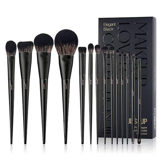 Makeup Brushes Set Jessup Make up Brushes 14Pcs Black Kabuki Foundation Eyeshadow Contour Concealer Powder Eyeliner Crease Eyebrow Blending Brush, T336-GlimoraGlow