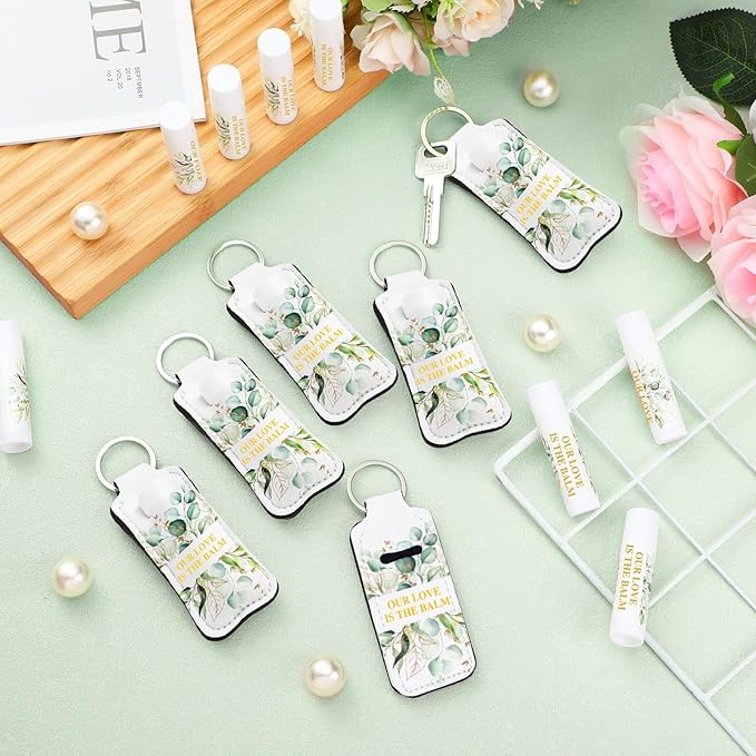18 Sets Baby Shower Bridal Shower Favors for Guests Bulk Lip Balm and Lipstick Holder Keychains Set Baby Shower Bridal Shower Goodies Bags Thank You Gifts for Guests(Eucalyptus Wedding)-GlimoraGlow