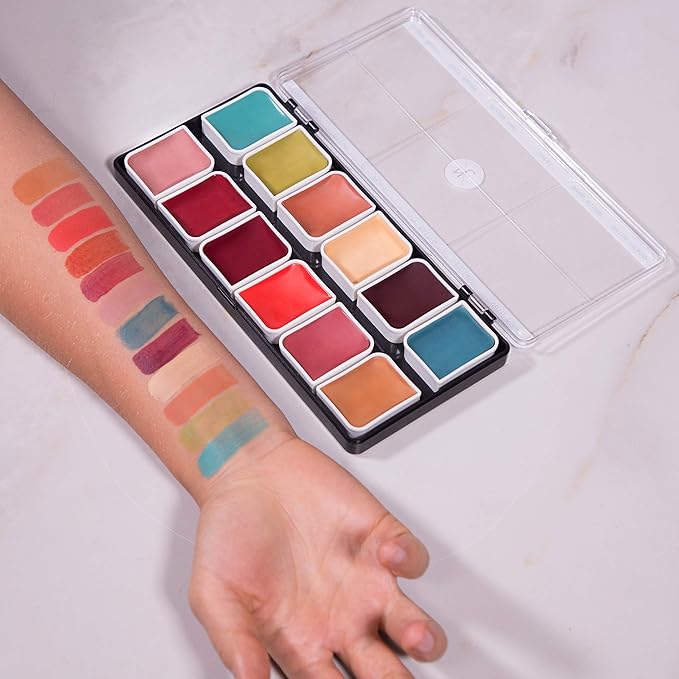 12-Color Complexion Alcohol-Activated Palette, Professional Quick Drying Waterproof SFX Makeup, Tattoo Cover-GlimoraGlow