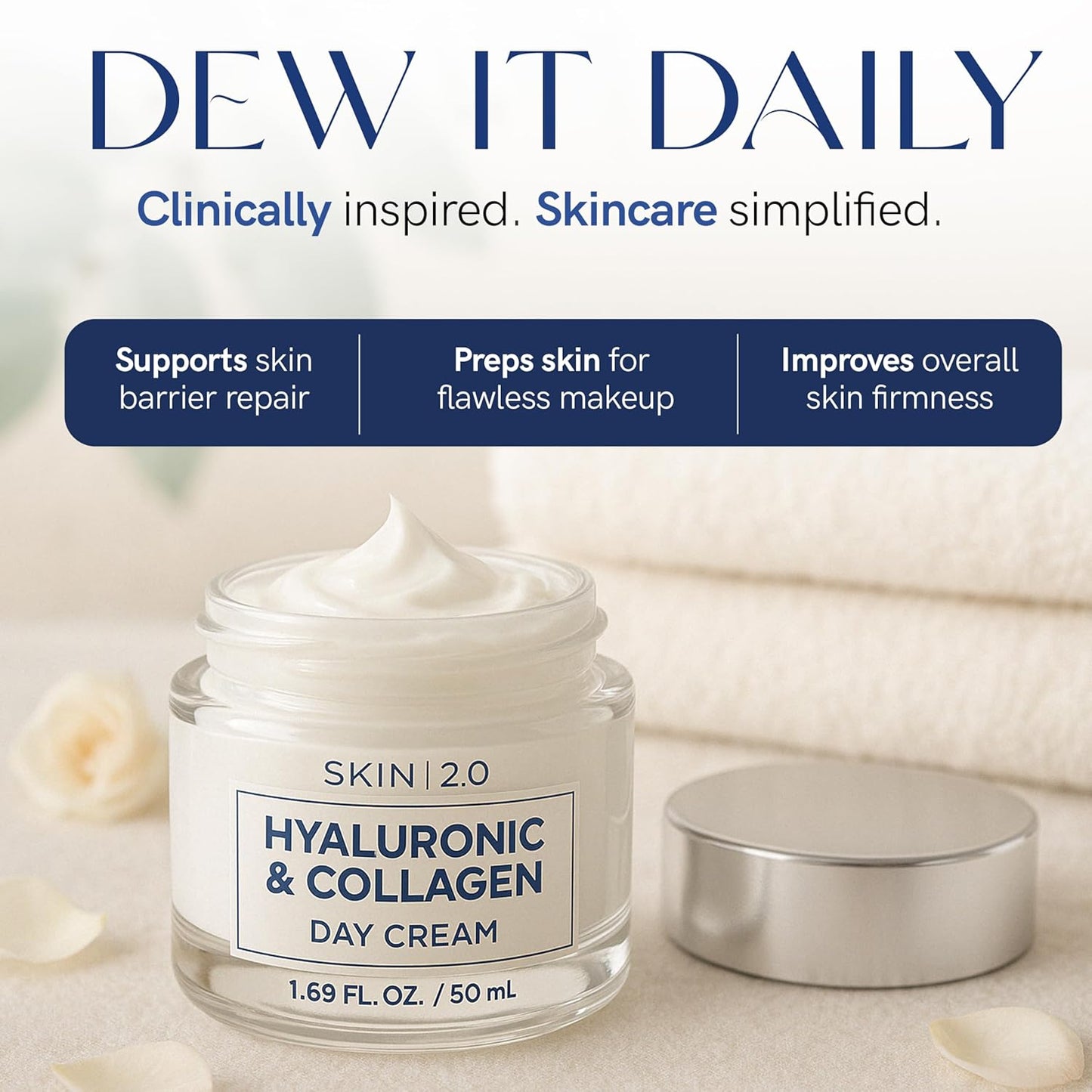 Hyaluronic Acid & Collagen Face Moisturizer - Dermatologist Tested, Anti-Aging, Restores Elasticity - Hydrating, Clean Beauty, Cruelty-Free Korean Skincare for All Skin Types - 1.69 Fl oz-GlimoraGlow