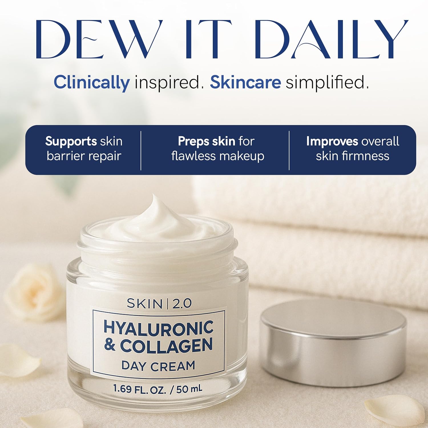 Hyaluronic Acid & Collagen Face Moisturizer - Dermatologist Tested, Anti-Aging, Restores Elasticity - Hydrating, Clean Beauty, Cruelty-Free Korean Skincare for All Skin Types - 1.69 Fl oz-GlimoraGlow