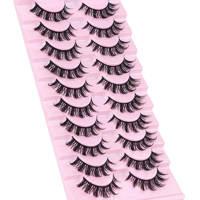 False Eyelashes Manga Lashes 10 Pairs False Eyelashes Japanese Style D Anime Lashes Natural Cosplay Lashes Natural Look 15 MM Wispy Faux Mink Lashes Full Strip Doll Lashes by FANXITON-GlimoraGlow