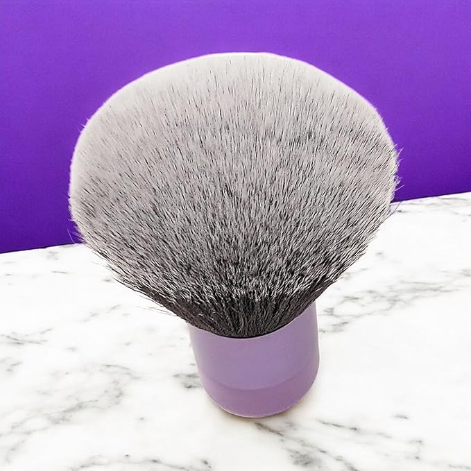 Luxurious and Large Ultra Soft Fluffy Powder Brush, Multipurpose Face, Body, Barber and Beauty Tool, with wooden base Soft Kabuki Brush by BevyGold (Violet)-GlimoraGlow